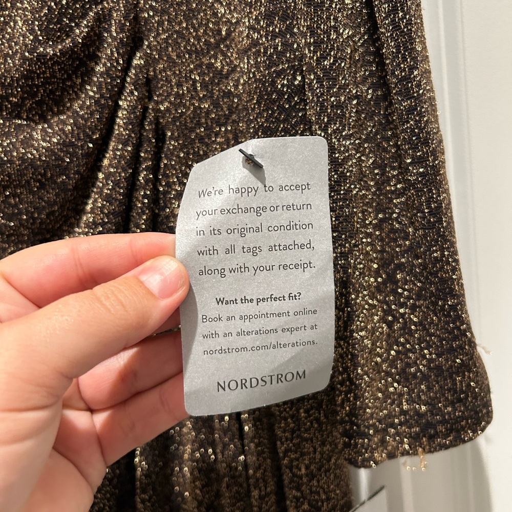 Alex Evenings Metallic Off the Shoulder Knit Sheath Gown - Picture 5 of 10